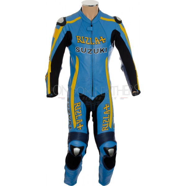 SUZUKI Livery Replica Rizla Blue Motorcycle Leather Biker Suit SUZUKI Livery Replica Rizla Blue Motorcycle Leather Biker Suit